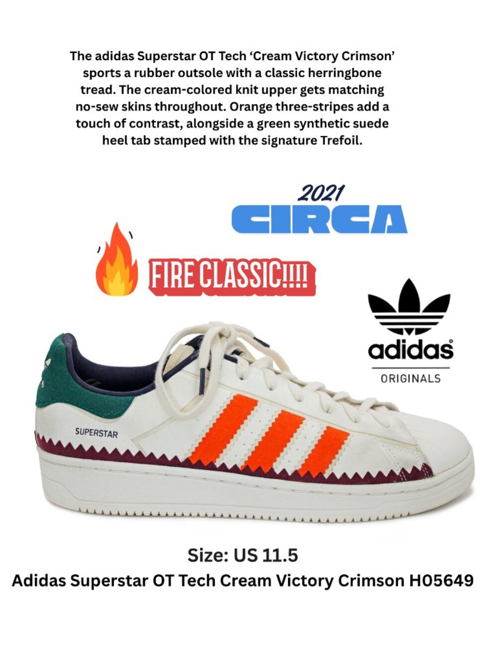 Adidas Superstar OT Tech Cream Victory Crimson H05649